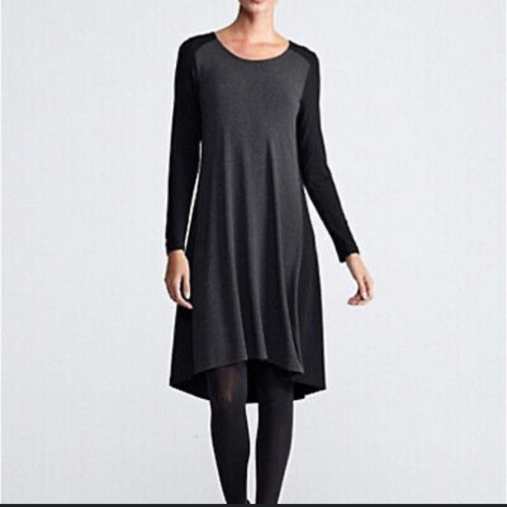 Eileen Fisher grey black jersey knit midi dress (S) nwot